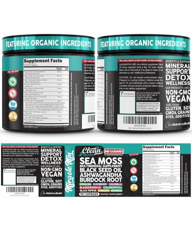 Clean Nutra Organic Sea Moss Capsules with Ashwagandha Black Seed Oil Burdock Root Bladderwrack Moringa Chlorella Spirulina Turmeric Elderberry Amla 90 Vegan Capsules MiracleMin 1 - Buy Online on GoSupps.com