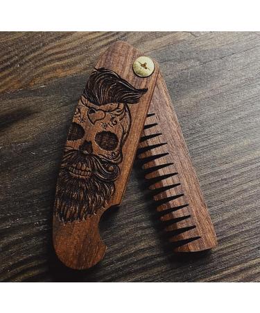 B4K Premium Handmade Wooden Comb for Men | Multifunctional Pocket Ridge for Hair Beard & Mustache | Travel Size with Skull Engraving - Perfect for Oils & Balm - Buy Online on GoSupps.com