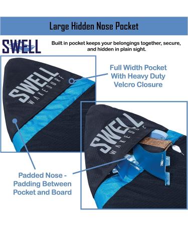 SWELL Adjustable Length Wakesurf Board Sock - Padded Nose & Pocket - Grey - Buy Online on GoSupps.com