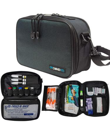 ChillMed Elite - Weekly Diabetic Travel Case - Insulin Pen & Glucose Meter Organizer with Reusable Ice Pack - Up to 14 Hours of Cool Time (Slate)