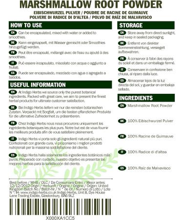 Indigo Herbs Marshmallow Root Powder 100g - Vegan & Non GMO | Althaea Officinalis | Buy Online - Buy Online on GoSupps.com