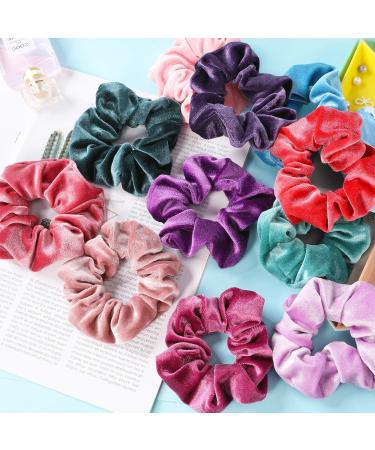 IVARYSS Neon Velvet Hair Scrunchies - 12 Pack | Premium Soft Elastic Bands for Women & Girls - Solid Colors | 80s Hair Accessories - Buy Online on GoSupps.com