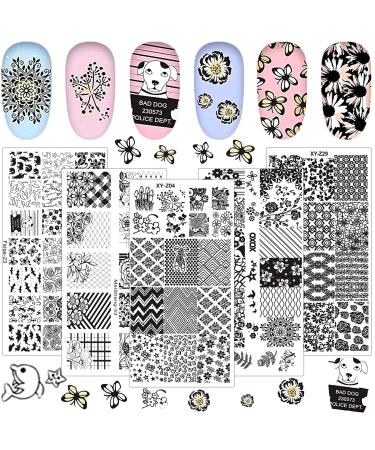 Niceneeded 5pcs Nail Art Stamps for Nails Flower Nail Stamping Plate Tier Stamping Kit for women girls DIY Decoration Nail Stamp Tools