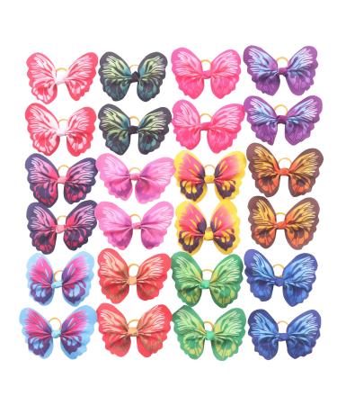 YAKA 24pcs/12 Pairs Dog Hair Bows with Rubber Bands Butterfly Dog Topknot Bows 2.5inch Bowknot Pet Grooming Products Accessories Dog Hair Bows12 Color