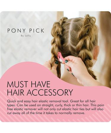 PONY PICK By Lolly - Elastic Rubber Bands Cutter for Hair - Pain Free Hair Band Remover - Easy Removal - 3 Pack Pink Pony Picks, 50 Clear Hair Elastics - Easy Grip Tools - Buy Online on GoSupps.com