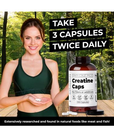 Santa Cruz Paleo Creatine Capsules, Supports Muscle Growth & Energy, Gluten Free, Keto, Sugar Free, Paleo, No Fillers or Additives, Creatine Monohydrate Pills, 2500mg, 100 Servings, 300 Capsules - Buy Online on GoSupps.com