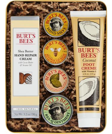 Burt's Bees Gift Set, 6 Classic Products  Cuticle Cream, Hand Salve, Lip Balm, Res-Q Ointment, Hand Repair Cream & Foot Cream, in Giftable Tin Burt's Bees Classics Gift