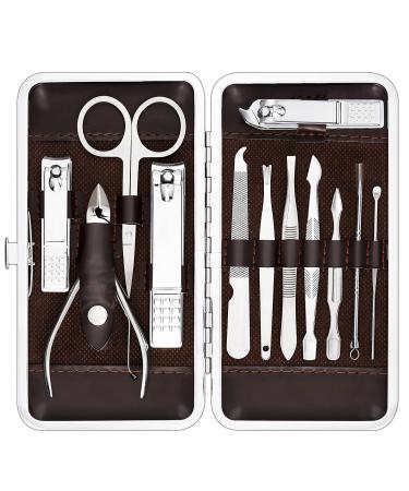 Cater Manicure, Nail Clippers Set of 12Pcs, Professional Grooming Kit, Nail Tools with Luxurious Travel Case (12)