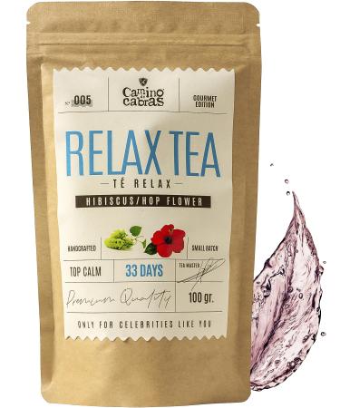 RELAX TEA - Night Time Tea - Stress & Anxiety Relief Calm Tea - Chamomile Lemon Balm St. John's Wort Licorice Root Orange Peel Hibiscus Fennel Cardamom - Caffeine Free Herbal Tea Infusion 100g