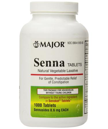 Senna 8.6 Mg Natural Vegetable Laxativ 1000 Tablets Generic for Senekot by MAJOR PHARMACEUTICALS (Original Version) 1000 Count (Pack of 1)