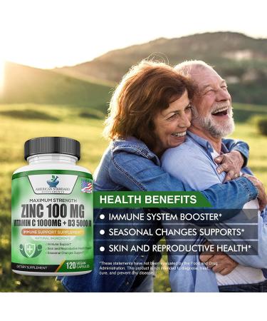 Immune Support Supplement with Zinc 100mg, Vitamin C 1000mg, Vitamin D 5000IU - 120 Vegan Capsules - Buy Online on GoSupps.com