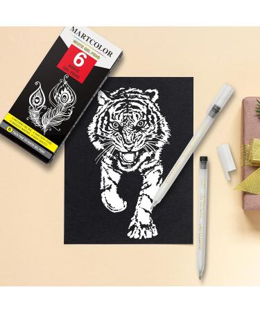 MARTCOLOR White Gel Pens Set 6 Pack 0.8mm Fine Point Pens Gel Ink Pens For Artists Archival Ink Pens White highlight Pens for Black Paper Drawing Illustration Sketching Writing - Buy Online on GoSupps.com