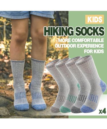 Buy Warm Merino Hiking Socks for Kids - 4 Pairs - Thick Winter Sports Socks in Gray Blue Green Brown | Perfect Christmas Gift - Buy Online on GoSupps.com