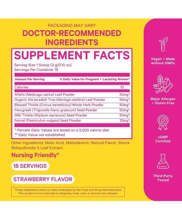 Pink Stork Lactation Support Drink Mix - Fenugreek, Milk Thistle & Alfalfa - 18 Servings (Strawberry) | Postpartum Breastfeeding Supplement - Buy Online on GoSupps.com