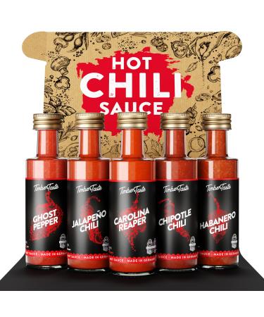 Timber Taste Chili sauce gift set 5 x 40 ml - hot sauce chili set - hot sauces gift set - Father's day gifts set for men & women - sauces male day- chilli sauces premium hot chili sauce - Buy Online on GoSupps.com