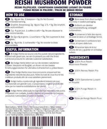 Indigo Herbs Reishi Mushroom Powder (Ganoderma lucidum) 100g - Buy Online on GoSupps.com