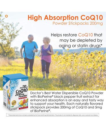 Doctor's Best High Absorption CoQ10 Powder - 200mg Tropical Fruit, 30 Stick Packs - Premium Antioxidant Support - Buy Online on GoSupps.com