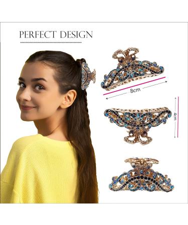 Crystal Rhinestone Hair Claw - Antique Silver Plated Metal Hair Clip for Women | Large Anti-Slip Hair Clamp for Thin & Thick Hair - Hair Styling Accessory - Buy Online on GoSupps.com