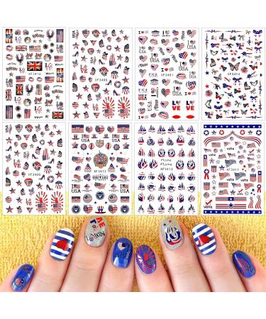 Patriotic 4th of July Nail Stickers & Star Glitter Sequins Set - American Flag Decals & Holographic Confetti - Buy Online on GoSupps.com