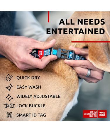 Waudog Ethno Blue Nylon Dog Collar for Large & Medium Dogs - Adjustable 23-35 cm 15 mm Width | Perfect for Puppies & Small Breeds - Buy Online on GoSupps.com