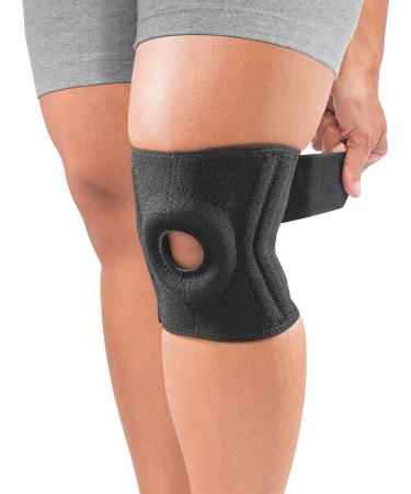 MUELLER Sports Medicine Adjustable Premium Knee Stabilizer with Padded Support  For Men and Women  Black  One Size