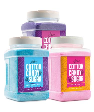 The Candery Cotton Candy Sugar FLoss 3lbs 3 Pack Premium Flavors (Grape, Raspberry,Strawberry)