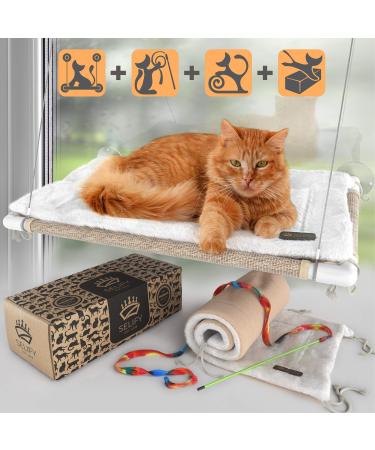 Selify Cat Window Perch - Free Fleece Blanket and Toy  Extra Large and Sturdy  Holds Two Large Cats  Easy to Assemble!