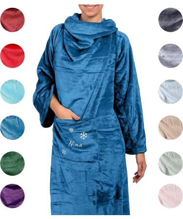 Personalized Cuddly Ceiling Name Snowflakes | Warm Fluffy Blanket with Sleeves & Hoodie | Perfect Gift for Women - 150x180cm - Buy Online on GoSupps.com