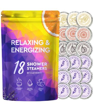 Cleverfy Shower Steamers Aromatherapy - Pack of 18 Lavender and Citrus Shower Bombs with Essential Oils. Self Care and Relaxation Mothers Day Gifts for Mom. 18-pack Relax & Energy