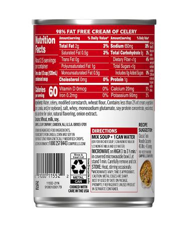 Campbell's 98% Fat Free Cream of Celery Soup 10.5oz Can - Pack of 1 - Buy Online on GoSupps.com