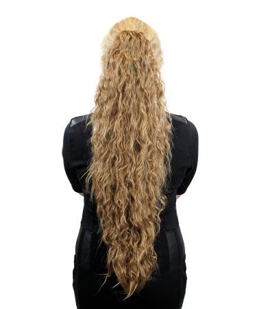 Very long voluminous ponytail hairpiece braid with kinky curls dark blonde N838-19