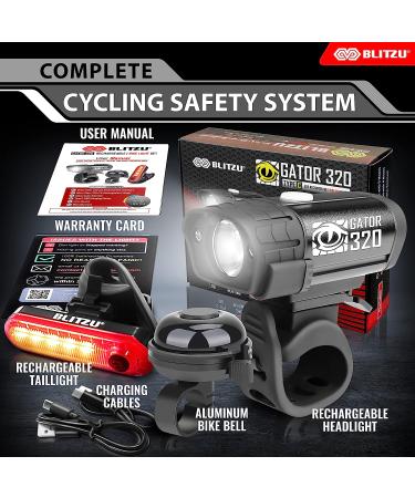 BLITZU 2023 Bike Lights Set with Bell | USB-C Rechargeable Front Headlight & Rear LED Taillight | Bicycle Accessories for Night Riding | Road Safety for Men, Women, Kids - Buy Online on GoSupps.com