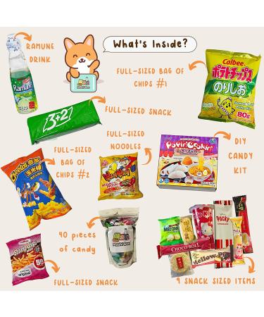 Mashi Box Deluxe Asian Dagashi Snack Box - 55 Pieces with Ramune Drink, Noodles, Chips, and Candy - Buy Online on GoSupps.com