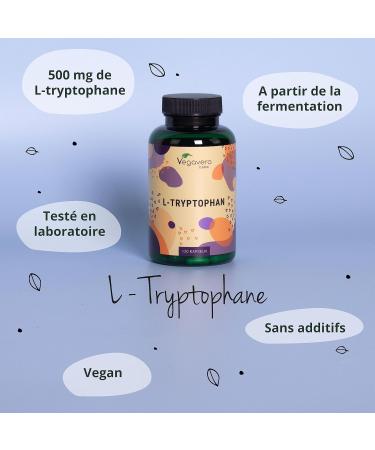 L-Tryptophan 500mg | 100% Natural | No Additives & Laboratory Analyzed | Sleep + Mood + Anti Stress | Vegan | 120 Vegavero Capsules - Buy Online on GoSupps.com