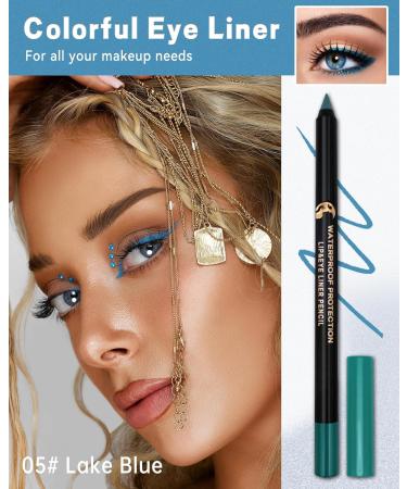Lake Blue Gel Eyeliner Pencil Sharpenable Multi-Use Colored Eyeliner Waterproof Smudge-Proof Long Lasting Smooth Cream Shimmer Waterline Eye Liner Pen with Sharpener High Pigmented Eye Makeup-05 05 Lake Blue - Buy Online on GoSupps.com
