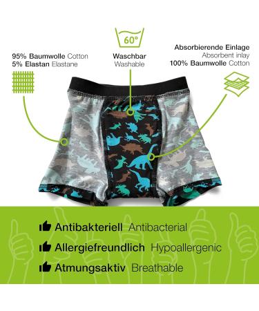 Dry & Cool Daily Incontinence Brief for Kids | Washable Absorbing Underwear - Dino Design (134-140 cm 9-10 Years) - Black/Green/Blue - Buy Online on GoSupps.com