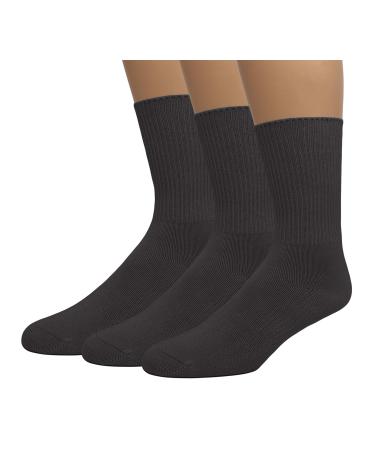 Grandeur Hosiery Men's Diabetic Crew Cotton Socks | Non-Binding Loose Top | Seamless Toe | 3-Pair | Big and Tall Available 9-11 Black