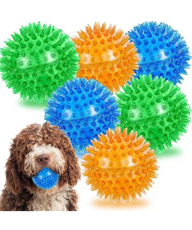 Sanheer 6-PACK Dog Squeaky Balls Spiky Dog Balls with Squeaker Squeaky Dog Toys Ball High Bounce Rubber Spike Small Dog Balls for Puppy Teething Small and Medium Aggressive Chewers Chew Toys Ball 6-Pack 6.5cm Small Squeaky Dog Balls