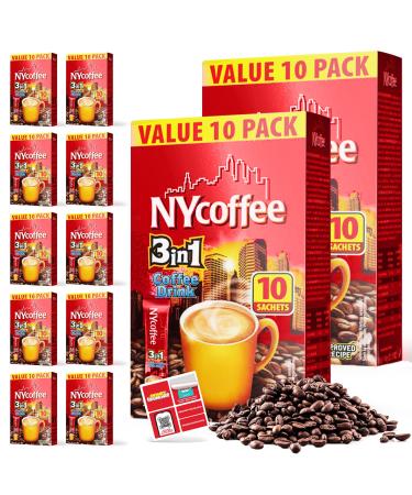 SOL 100pk Bulk NY 3 in 1 Coffee Drink and SOL Stickers Case Pack NY Coffee 10 x 10 Coffee Sachets 3in1 - Bundle
