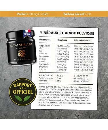 Shilajit Pur de Qualit Or R sine Authentique de l'Alta 50g R serve de 6 Mois Extraction Traditionnelle Acide Fulvique + Compos s Humiques - Buy Online on GoSupps.com