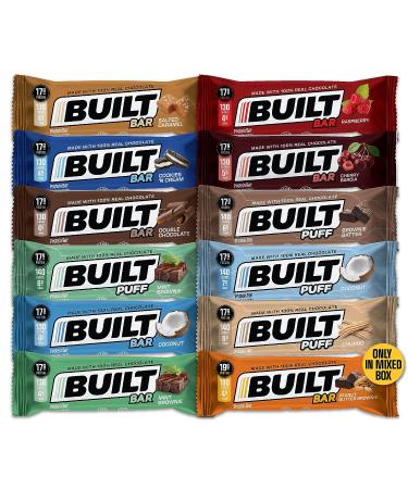 Built Bar 12 Flavor Variety Box - High Protein, Low Carb, Low Calorie, Low Sugar - 100% Real Chocolate Coating - Delicious & Nutritious Snack (Mixed 12 Pack) - Buy Online on GoSupps.com
