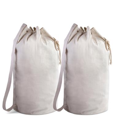 Canvas Duffel Bag - Drawstring, Leather Closure, Shoulder Strap. (2-PACK)