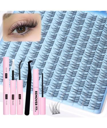 DIY Lash Extension Kit Natural Eye Lash Clusters Kit C Curl Cluster Eyelash Extensions Kit 9-12MM Wispy Lash Clusters with Lash Bond and Seal and Remover Kit and Tweezers Natural Lash Kit 02