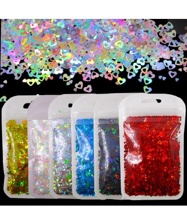 LoveOurHome 60g Valentine Holographic Heart Chunky Glitter Flakes Resin Accessories Craft Supplies Hearts Shapes Glitter Sequins Confetti Acrylic Nails Art Decor (Heart) - Buy Online on GoSupps.com