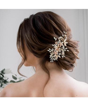 SWEETV Handmade Wedding Hair Comb | Pearl Flower Bridal Hair Clip | Elegant Women's Hair Accessories in Gold - Buy Online on GoSupps.com