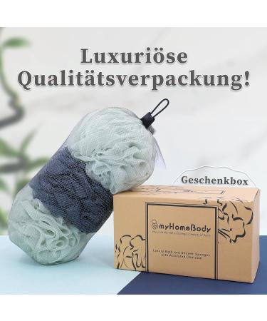 Buy Myhomebody Large 70g Luffashwamm - Gentle Peeling Body Scrubber & Shower Sponge with Activated Carbon - 3 Pack Sea Foam Green & Navy Blue - Buy Online on GoSupps.com