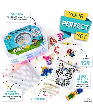 22,000 5mm Fuse Beads Kit with 100 Patterns, Pegboards, Tweezers - Perler Beads Compatible - Craft Beads Set with Storage - 20 Colors - Buy Online on GoSupps.com
