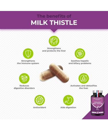 Organic Milk Thistle - Pure Seed Powder Excipient Free - Triple Action Liver Supplement: Detoxify Protect & Strengthen - 120 Vegan Capsules - High Strengh - French Expertise - Nutrimea - Buy Online on GoSupps.com