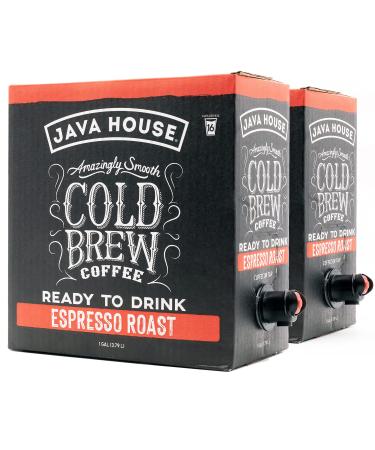 Java House Cold Brew Coffee On Tap (1 Gallon / 128 Fluid Ounce Each Box) Not a Concentrate No Sugar Ready to Drink Liquid (Espresso 2 Pack)