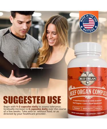 Grass Fed Beef Organ Supplement - Supports Immunity & Vitality - Beef Organ Complex for Men & Women - Superfood Blend with Lions Mane & Cinnamon - Pasture Raised - 180 Capsules - Buy Online on GoSupps.com